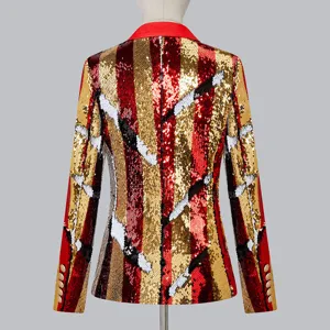 Detalle blazer de lentejuelas espalda mujer, chaqueta de fiesta bicolor de lujo top