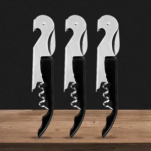 Set of 3 stainless steel waiters friend corkscrews, multi-functional wine and beer openers.