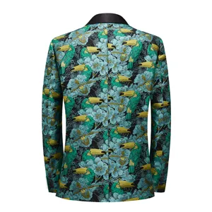 Veste de costume décontractée rétro jacquard pour homme, motif toucan floral, vue arrière.