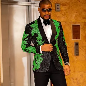 Chaqueta de blazer de esmoquin con lentejuelas florales para hombres fiesta de escenario