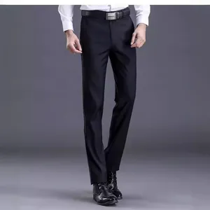 Men's Black Business Suit Pants Classic Straight Fit Formal Trousers Professional Wear
