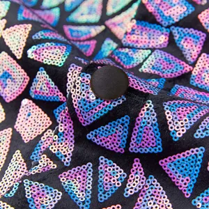 Men sequin suit jacket fabric detail black triangle pattern luxury party apparel close up
