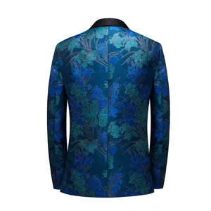 Veste de costume casual jacquard retro homme detail dos, elegante coupe slim blazer.