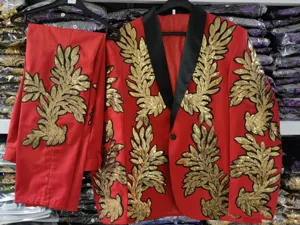 Conjunto de chaqueta y pantalon de traje con lentejuelas rojas para hombre espectaculo