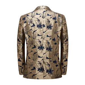 Veste de Costume Homme Or Fleurs Jacquard Slim Fit Casual Blazer Vue Arriere Mode