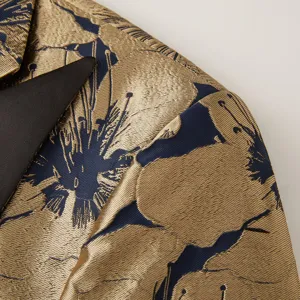Vue de détail de blazer décontracté rétro jacquard pour homme, veste élégante.