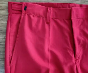 Pantalón de traje formal rojo de hombre detalle cintura, elegante pantalón de vestir