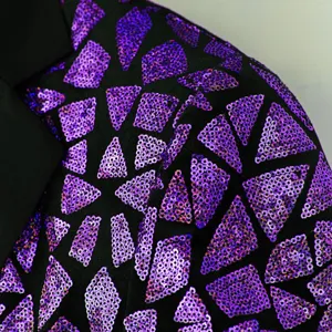 Men purple geometric sequin blazer detail view for party performance suit jacket style