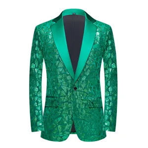 Men's green sequin blazer single button party prom evening tuxedo suit jacket coat