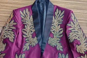 Blazer de lujo para hombre con lentejuelas doradas burdeos fiesta escenario chaqueta