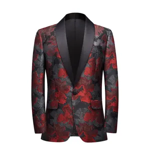 Veste de costume jacquard vintage pour homme avec col chale et coupe slim elegante.