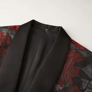 Détail col veste de costume jacquard vintage pour homme, élégant blazer slim fit.