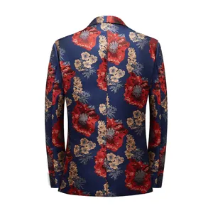 Détail du dos du costume de blazer jacquard floral vintage pour homme, coupe slim stylée