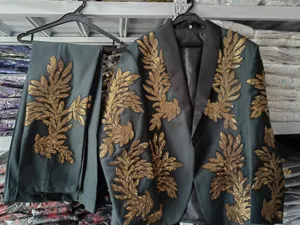 Hombre lujo oro lentejuelas bordado traje conjunto chaqueta blazer casual para escena
