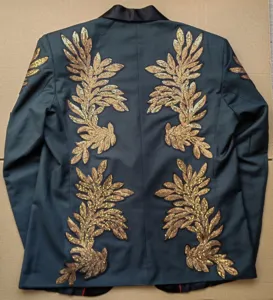 Blazer de traje de actuación de escenario de fiesta de lujo con lentejuelas doradas
