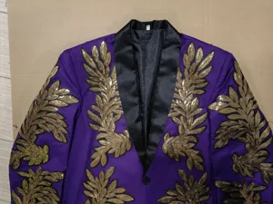 Blazer de Hombre Morado con Lentejuelas Doradas Chaqueta para Fiesta Espectáculo