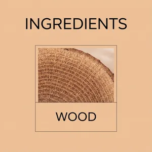 Wood grain ingredient detail view for car air freshener, natural botanical wood aroma design.