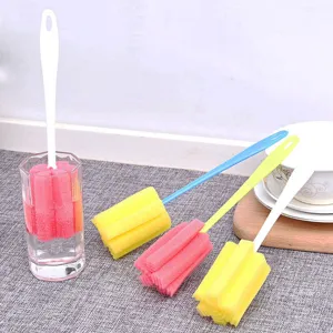 Candy Color Cleaning Sponge Brush Petal Shaped Long Handle Cup Brush Multifunctional Bottle Brush for Home Kitchen