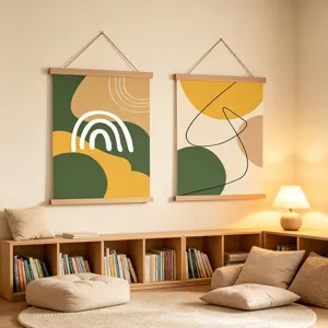 Nordic abstract geometric scroll painting, elegant wall art for living room and bedroom decor.