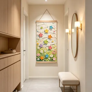Arte de pared colgante texturizado moderno con estrellas impasto coloridas y decoración