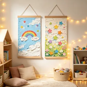 Juego de tapiz de pared de lienzo con textura gruesa para habitacion infantil arcoiris