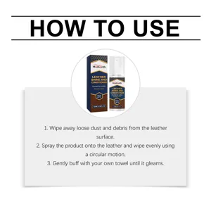 Leather shine and conditioner spray detail image showing usage steps for car seats and furniture.