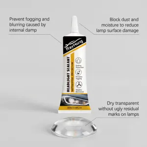 Detalle del tubo sellador de faros con textura transparente, impermeable y antivaho.