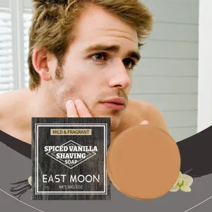 Savon à Raser pour Hommes East Moon au Parfum de Vanille Épicée Mousse Riche Nettoyage du Visage Doux et Hydratant