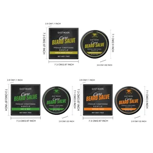 Tabla de tallas detallada y dimensiones de las latas y cajas de bálsamo para barba EASTMOON hombre.