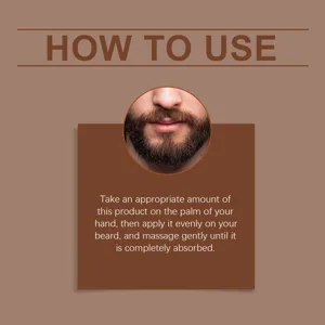 Men beard care oil usage instruction detail graphic showing step by step application guide.