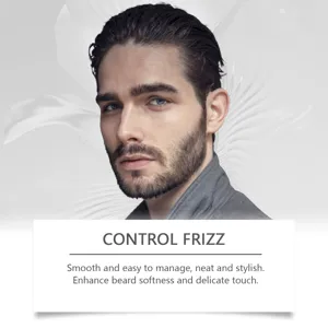 Bálsamo para barba de sándalo detalle, hidratante y suavizante para estilo ordenado.