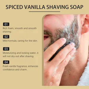 Savon à rase épicé à la vanille offre une mousse riche et un soin hydratant quotidien.