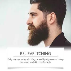 Men beard care essential oil detail view, moisturizing and soothing dry skin and beard strands.