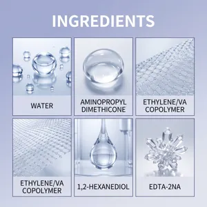 Imagen detallada de los ingredientes del spray para vidrio con componentes como agua y polímeros.