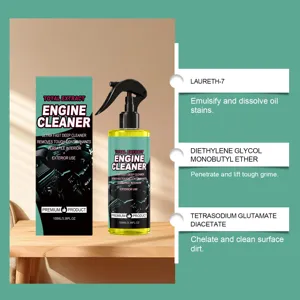 Vue détaillée du spray nettoyant moteur avec composants actifs puissants pour un entretien.