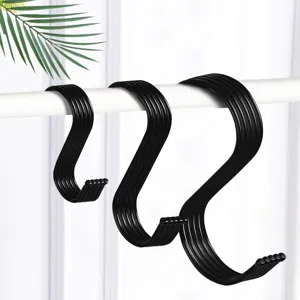 Black metal S hooks for wardrobe and kitchen organization, various sizes available now.
