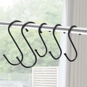 Black S hooks metal hanging hooks for closet kitchen home storage organization and utility.
