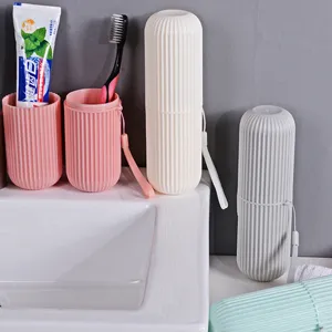 Portable Travel Toothbrush Holder Plastic Mouthwash Cup Vertical Stripe Toothbrush Storage Box Bathroom Organizer