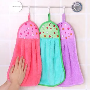 Hanging Coral Fleece Hand Towel Thickened Absorbent Dishcloth Cartoon Fruit Kitchen Cleaning Cloth Wipe Towel