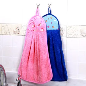 Hanging coral fleece hand towel kitchen absorbent thickened cute cartoon wipe cloth 2pcs