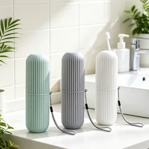 Portable travel toothbrush case set vertical stripe mouthwash cup bathroom storage box organizer