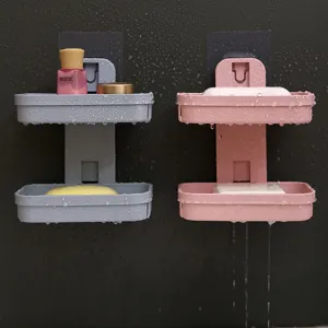 Nordic Style Wall Mounted Double Layer Soap Dish Plastic Drainage Soap Holder For Bathroom Kitchen Shower