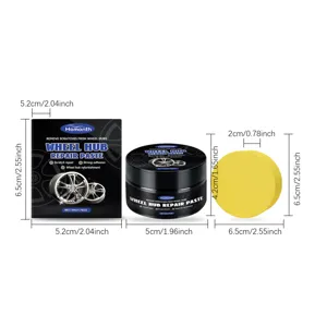 Tabella dimensioni pasta riparazione cerchi con misure di scatola, barattolo e spugna.