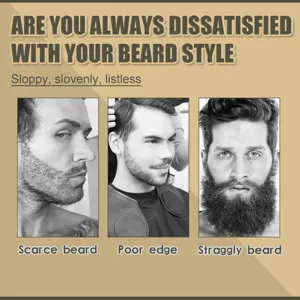 Grafica di dettaglio per lo styling della barba con problemi comuni come barba rada e incolta.