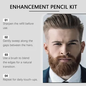 Men beard enhancement pencil kit usage guide and step by step styling tool details.