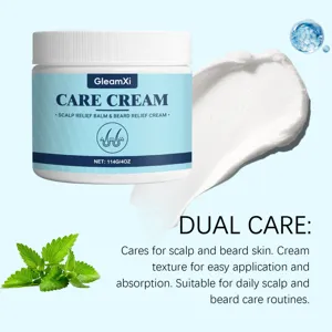 GleamXi scalp and beard relief cream detail shot featuring smooth texture for daily routine.