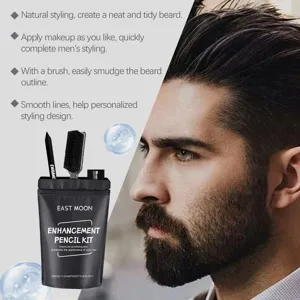 Men beard enhancement pencil kit with brush and sharpener for precise grooming and styling.