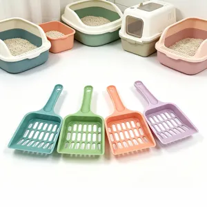 Plastic Cat Litter Scoop Grid Design Pet Cleaning Tool Long Handle Litter Shovel For Cats Daily Pet Cleaning Supplies