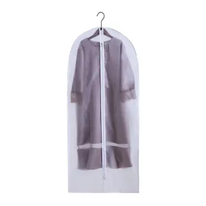 Clear garment cover for clothes storage, breathable dustproof bag with smooth front zipper.