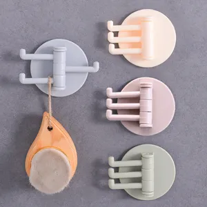 Gancho de Pared de Plástico Sin Perforación Adhesivo Giratorio Multirramificación Colgador de Toallas Cocina Baño Organizador